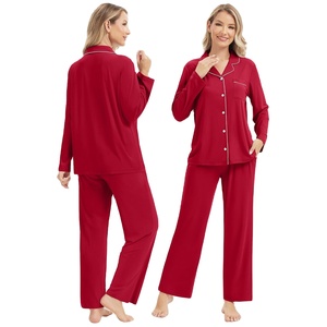 Custom Women's Pajama Set 2 Piece Button <b>Down</b> Long Sleeve Top And <b>Pants</b> Sleepwear S-XXL Soft Ribbed Lounge Wear - Product Image 1