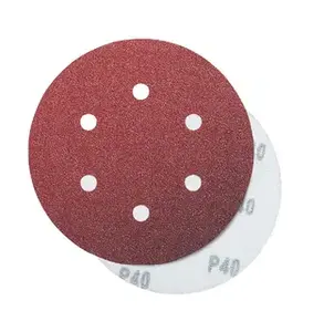 6Inch 15 Gaten Rood Aluminiumoxide Schuurpapier Orbitale Schuurmachine Pads , 40-400 Grutten Haak En Lus Schuurschijf Voor Hout & Metaallak