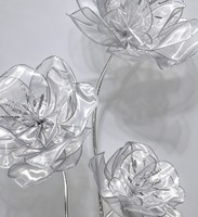 Premium-Qualität Künstliche Riesige Silberne Organza-Mohnblumen 3 Stück für Hochzeitsfotografie Bühnenhintergrund-Dekoration