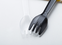 Ensembles d'ustensiles jetables biodégradables en plastique avec cuillère-fourchette à embout plat, compacts et portables pour plats à emporter, noirs