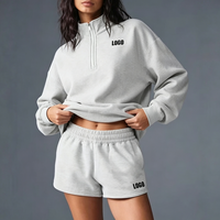 Ensemble décontracté neuf de hauts à manches longues et shorts en coton pour femme, pull oversize à quart de zip, vente en gros directe usine