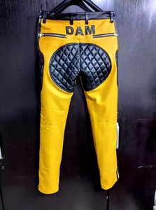 Pantalon de moto jaune pour homme avec protections aux genoux, imperméable, taille élastique, enduit PU, coupe droite robuste - Product Image 5