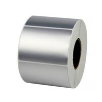 Rouleaux d'étiquettes adhésives vierges en PET, argent mat, imperméables et durables, pour codes-barres et emballages, utilisés dans l'industrie électronique