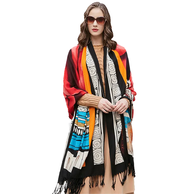 2023 oversized luxury custom merino pure wool winter cashmere scarf pashmina shawl cable bulk plaid scarves