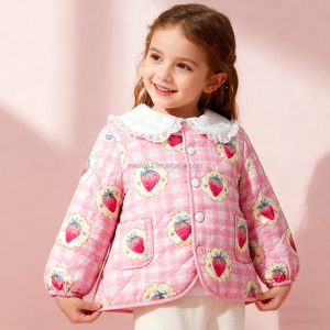<span class=keywords><strong>Manteau</strong></span> d'hiver coupe-vent avec col claudine et bordure en dentelle Vêtements d'extérieur chauds Veste matelassée à imprimé floral pour filles - Product Image 4