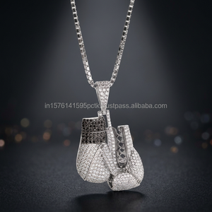 Luxira Jewels 925 <b>Silver</b> Rhodium Plated Rose Gold Boxing <b>Gloves</b> Pendant Brilliant Cut Moissanite Charm Hip Hop Unisex Necklace - Product Image 2