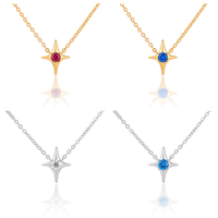 DEYIN Lab Ruby Gemstone North Star Pendentif Collier 18k Plaqué Or 925 Sterling Silver Star Collier Pour Femmes