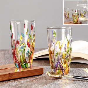 Verre à whisky artisanal sans plomb, style ancien, avec motif <span class=keywords><strong>de</strong></span> feuilles colorées en relief, peint à la main, pour bar, vin et jus - Product Image 6