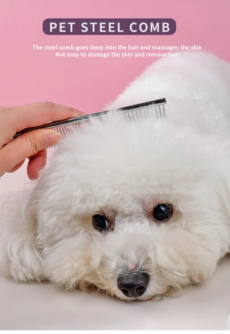 Factory Wholesale 2 In 1 Cat Needle Hair Comb Dog Pet Dematting Grooming Comb With Pet Nail Clipper Or Stainless Steel Pet Comb