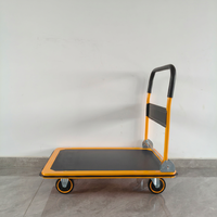 Carretilla de Plataforma Plegable con Ruedas de PU Negras y Amarillas, Carro de Mano Plano de Acero Resistente para Transporte en Almacén