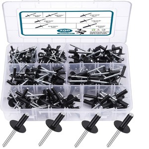 Kit de rivets à bride en aluminium noir Seahorse Rivets, 200 pièces, tailles assorties, pour l'industrie de la construction - Product Image 1