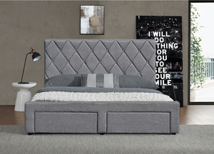 <span class=keywords><strong>Lit</strong></span> plateforme rembourré en tissu de lin gris foncé, double king size, avec tiroirs et boutons, vente en gros d'usine OEM - Product Image 5