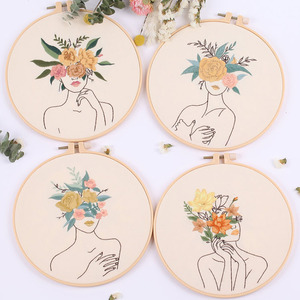 Kit de broderie DIY pour l'art corporel, cerceaux en bambou, motif floral brodé, taille personnalisée, anti-rides, décoration de mariage, cadeau - Product Image 1
