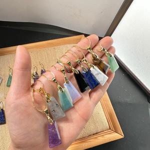 Kalung liontin baja tahan karat Bohemian baru, batu akik segi empat batu Semi mulia desain geometris Trapezoid era baru - Product Image 3