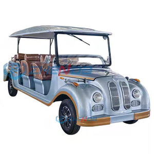 Voiture électrique de tourisme vintage bleu clair 11 places avec toit rigide, véhicule rétro pour sites touristiques, stations balnéaires, mariages et défilés - Product Image 1