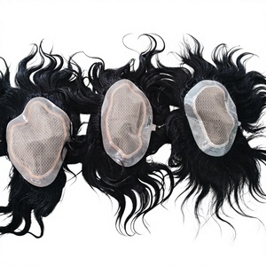 Parche de Cabello Humano Liso con Frente de Encaje para Hombre, Cabello Virgen Remy Indio 100% Humano - Product Image 1