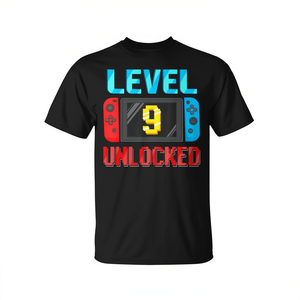 T-shirt d'anniversaire Level 9 Unlocked pour joueur de jeux vidéo, chemise de fête pour le 9e anniversaire - Product Image 2
