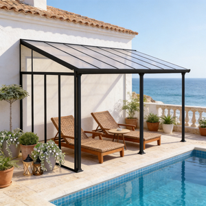 Toldo de Aluminio con Techo de Policarbonato Hueco de 6 mm y Paneles de Policarbonato Sólido de 3 mm, 500 * 300 * 250 <span class=keywords><strong>cm</strong></span> - Product Image 2