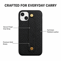 Étui de téléphone en cuir pleine fleur grainé avec bracelet à rivets dorés pour iPhone 15 16 17 18, logo personnalisé en relief, OEM ODM, directement de l'usine