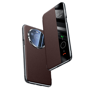 เคสหนังแท้สุดหรูสำหรับ Mate 80 Pro Max/80 70 <span class=keywords><strong>RS</strong></span>/Pro/Pro+ ป้องกันฝุ่น กันกระแทก พร้อมหน้าต่างแสดงสถานะการใช้งานอัจฉริยะ - Product Image 1