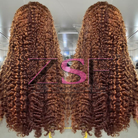 Densité 250, Grade 12A # Perruque bouclée indienne naturelle 4/27 Ombré avec mèches, cuticules alignées, 13x4 Deep Wave Lace Front, cheveux humains