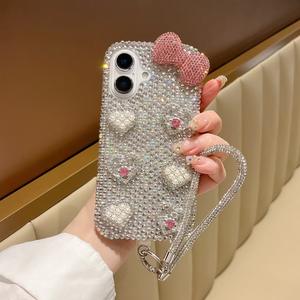 Coque de téléphone portable Super Féerique Scintillante Diamant Luxe Papillon Électroplaqué Antichoc Style Ins pour 16 Pro Max avec Sangle - Product Image 6