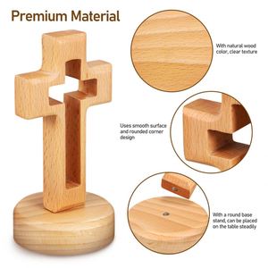 Décoration de table de Pâques pour église avec support, ornement religieux en hêtre en forme de croix, cadeau significatif pour la maison - Product Image 4