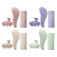 Logo personnalisé 4 pièces brosse démêlante en paille de blé écologique masseur de cuir chevelu brosse à shampooing ensembles de peignes à dents larges pour la croissance des cheveux