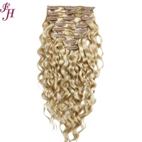 Ekstensi Rambut FH Double Drawn Indian Real Natural Clip Ins 100% Rambut Asli Manusia Deep Water Wave Clip Ins