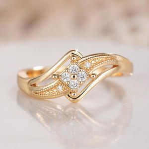 Moda fina geométrica diamante Zirconia anillo <span class=keywords><strong>de</strong></span> compromiso cobre Color preservación joyería - Product Image 1