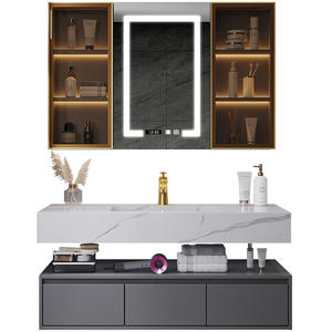 Mueble de Baño Moderno Minimalista de Madera de Caucho con Lavabo de Cerámica Sinterizada sin Juntas - Product Image 1