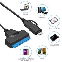 Câble USB 3.0 Type C à double tête vers SATA 22 broches pour disque dur externe SSD/HDD 2,5 pouces, adaptateur convertisseur SATA III 22 broches
