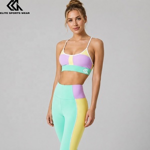 Color-blocked Sports Bra And Leggings Set Women Yoga Bra Top Fitness Dance Studio Practice Wear