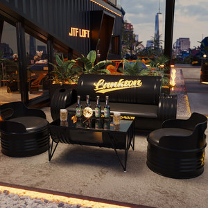 Ensemble de meubles de bar vintage en métal en forme de baril de pétrole, table et chaises pour restaurant, café, pub, logo personnalisé, OEM, vente en gros, directement de l'usine - Product Image 3