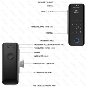 Kunci pengenalan wajah WIFI TUYA terlaris dengan kamera Bluetooth aplikasi kartu sidik jari Digital kantor kaca kunci pintu - Product Image 4