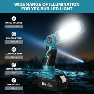 <span class=keywords><strong>Lampe</strong></span> torche 1000LM pour batterie Mak Tas <span class=keywords><strong>18V</strong></span>, projecteur portatif de chantier, <span class=keywords><strong>lampe</strong></span> de bureau avec port USB pour camping, garage, atelier - Product Image 6
