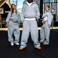 Survêtement Homme Gris Oversize Ample Streetwear Personnalisé avec Logo Patch Broderie Chenille, Comprenant Sweat à Capuche et Pantalon de Survêtement Ensemble Jogging