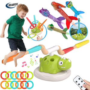 Jeux d'intérieur et d'extérieur 3 en 1 : Jeu musical de lancer d'anneaux et lanceur de fusées à trépasser pour enfants, jouets d'activités sportives sur le thème des dinosaures - Product Image 1