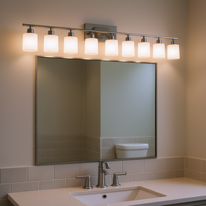 Applique murale moderne pour salle de bain, 10 lumières, nickel, LED, lampe de miroir, blanc chaud, abat-jour en verre pour chambre et salon - Product Image 2