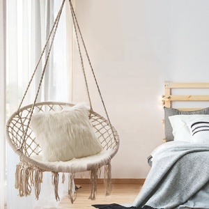 Fauteuil suspendu en macramé pour chambre et patio, balançoire <span class=keywords><strong>nid</strong></span> douillet en corde de coton tressée avec franges rondes, mobilier d'intérieur et d'extérieur - Product Image 3
