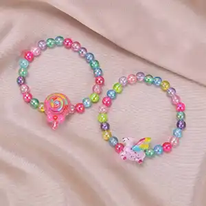 Gelang manik-manik kartun lucu kreatif, gelang manik-manik warna permen, perhiasan anak gelang anime