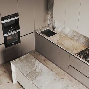 Set Completo di Mobili per Villa Australiana: <span class=keywords><strong>Cucina</strong></span> con Isola, Pensili, Cerniere in Marmo e Mobili da Incasso in Melaminico - Product Image 5