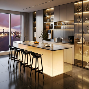 Mobili da <span class=keywords><strong>Cucina</strong></span> Moderni in Vetro LED <span class=keywords><strong>con</strong></span> Finitura Acrilica, Armadietti Personalizzati in Compensato, Rubinetto Incluso - Isola Bar Modulare per Appartamento - Product Image 1