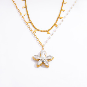 Collar de Perlas de Acero Inoxidable con Colgante de Flor, Cadena de Clavícula de Oro de 18K, para Uso Diario - Product Image 5