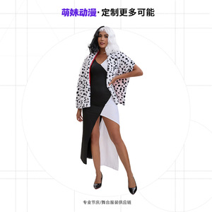 Ensemble robe et châle de sorcière Dalmatien noir et blanc Kuira, costume de scène en polyester et élasthanne, taille adulte - Product Image 4