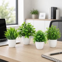 Plantes vertes artificielles en pot en plastique, 4 pièces (18x12 cm), durables, décoration de Noël et de Thanksgiving pour la maison - salon, chambre à coucher