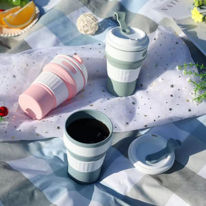 Tasse à café en silicone pliable et réutilisable avec couvercle, personnalisable avec logo, pour le camping et la randonnée en extérieur (eau et café) - Product Image 3