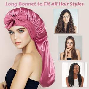 Gorro largo de satén Roybens para mujer con banda para atar, gorro para dormir para trenzas y protección del cabello - Product Image 2