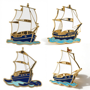 Парусник твердый/мягкий эмалированный значок Морской парусной лодки Сувенирный значок на заказ цинковый сплав/латунный значок на лацкан - Product Image 1