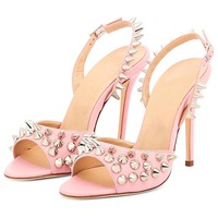 Sandales à talons très hauts en PU rose sexy et tendance, design personnalisé, grandes tailles, chaussures d'été pour femmes, OEM/ODM